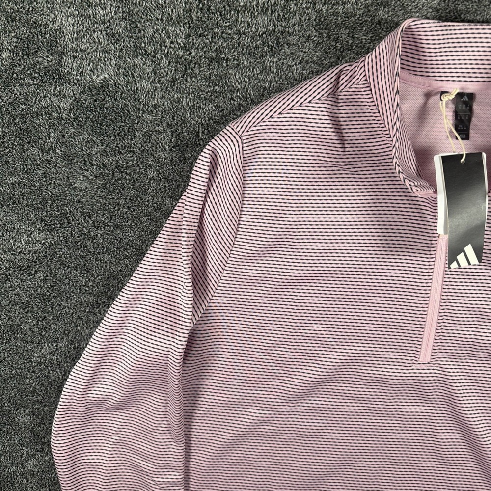 Adidas Pullover Mens XL PERF PRT 1/4 Z Pink Striped NEW Long Sleeve Golf Active - Picture 10 of 15